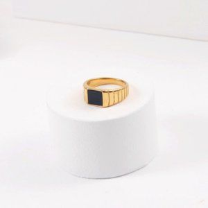 18K Gold Plated - Steel Black Enamel